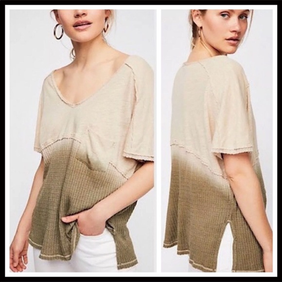 FREE PEOPLE V-NECK KNIT TEE OMBRE - Picture 3 of 8